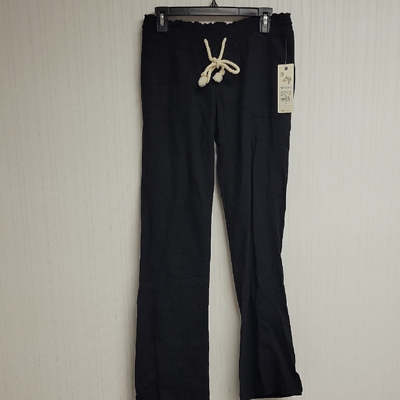Roxy Women's Black Linen Blend Pants, Sz Small. New With Tags - Picture 2 of 8
